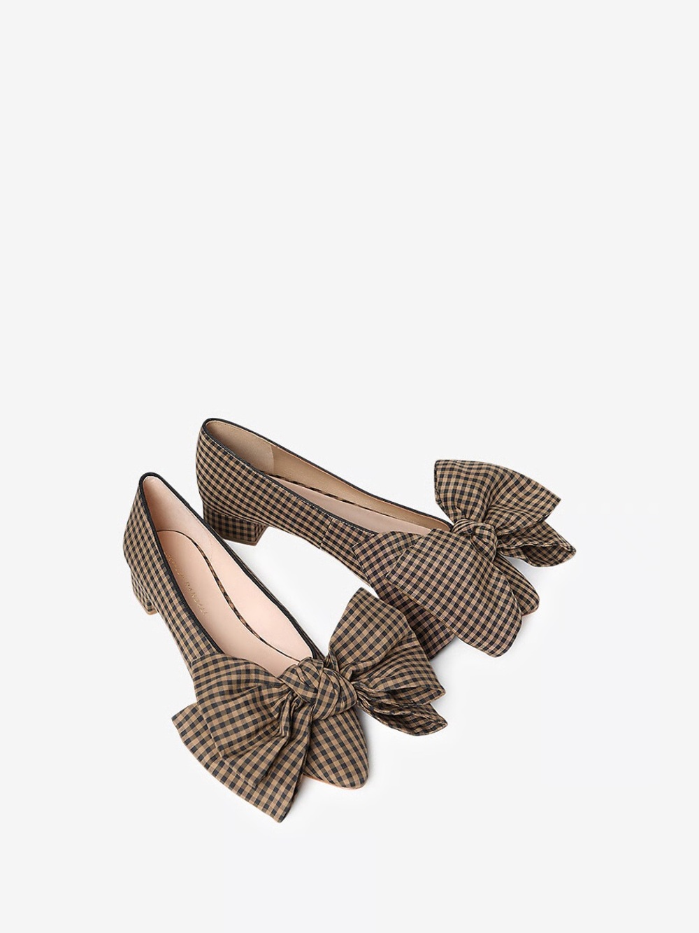 Loeffler Randall Noa Gingham Bow Fabric Low Block Heel Flats - Brown/Black